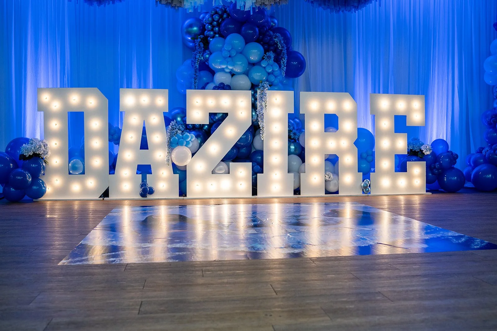 Marquee letters and dance floor rentals